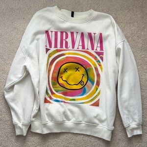 H&M White Multicolor Graphic Crew Neck Sweater